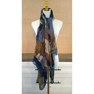 Women's Map of the World Print Long Scarf Wrap Shawl Lightweight Sheer Beautiful